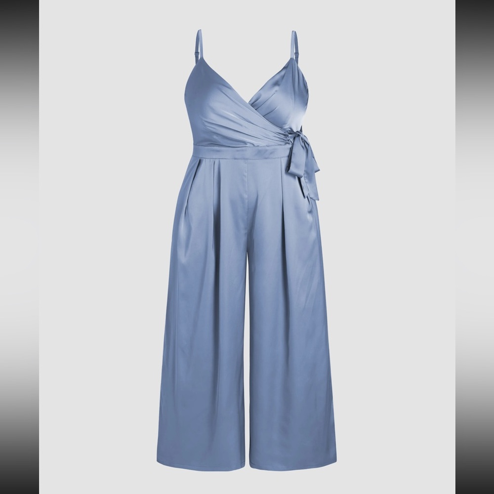 Cider Elegant Satin Jumpsuit in Light Blue